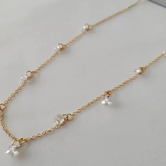 INC International Concepts Cubic Zirconia Crystal Drop Gold Plate Necklace NEW - Picture 7 of 8